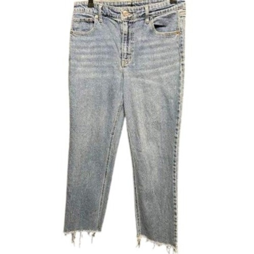 Womens Cropped Jeans Frayed Hem Light Wash Denim Blue Pants